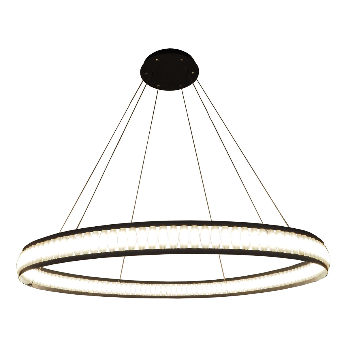 Eurofase Lighting Forster 47" 1-Tier Dimmable Integrated LED Metal Round Black Chandelier With Chrome Acrylic Shades