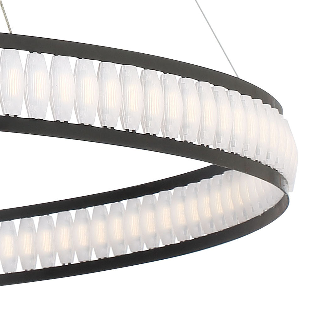 Eurofase Lighting Forster 60" 1-Tier Dimmable Integrated LED Metal Round Black Chandelier With Chrome Acrylic Shades