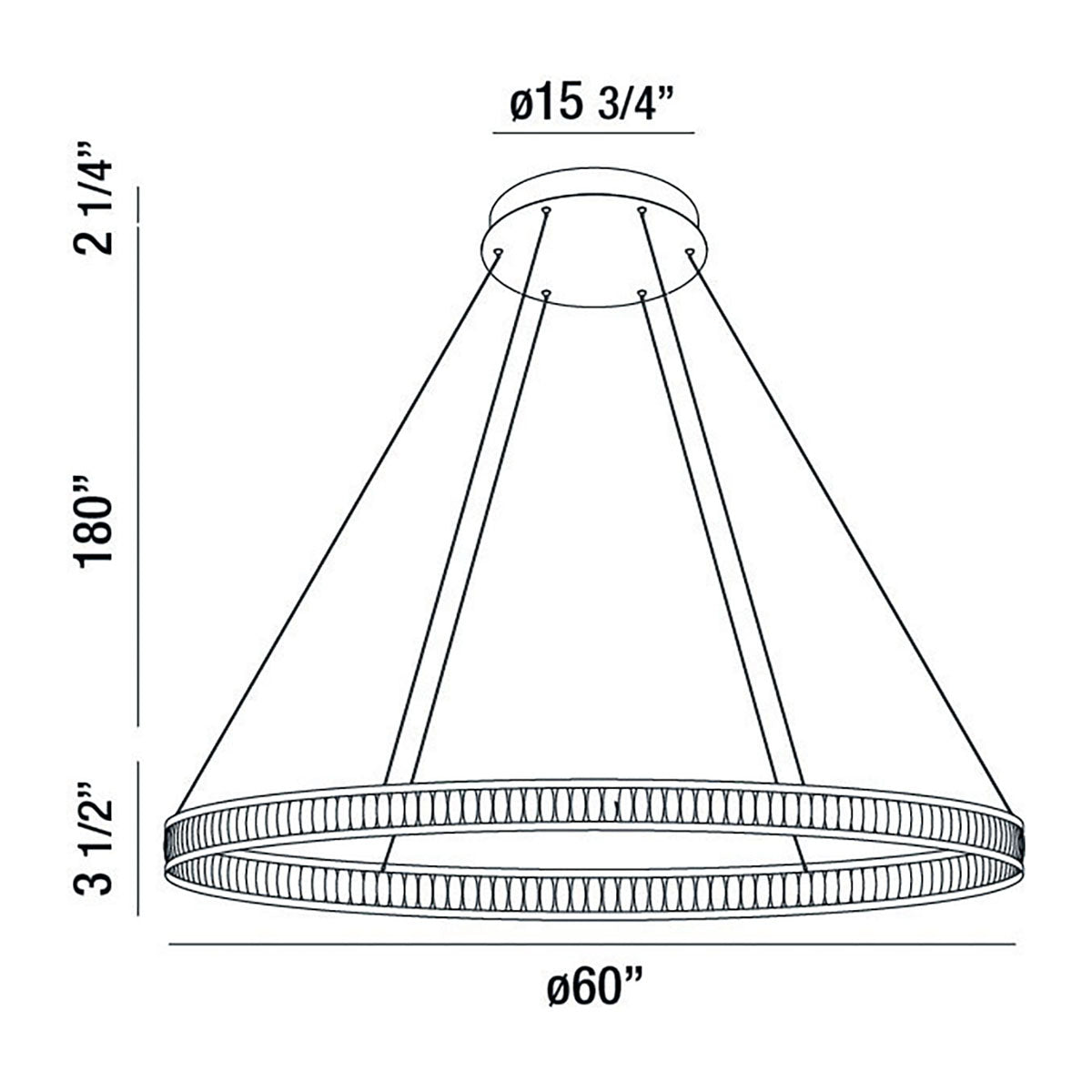 Eurofase Lighting Forster 60" 1-Tier Dimmable Integrated LED Metal Round Black Chandelier With Chrome Acrylic Shades