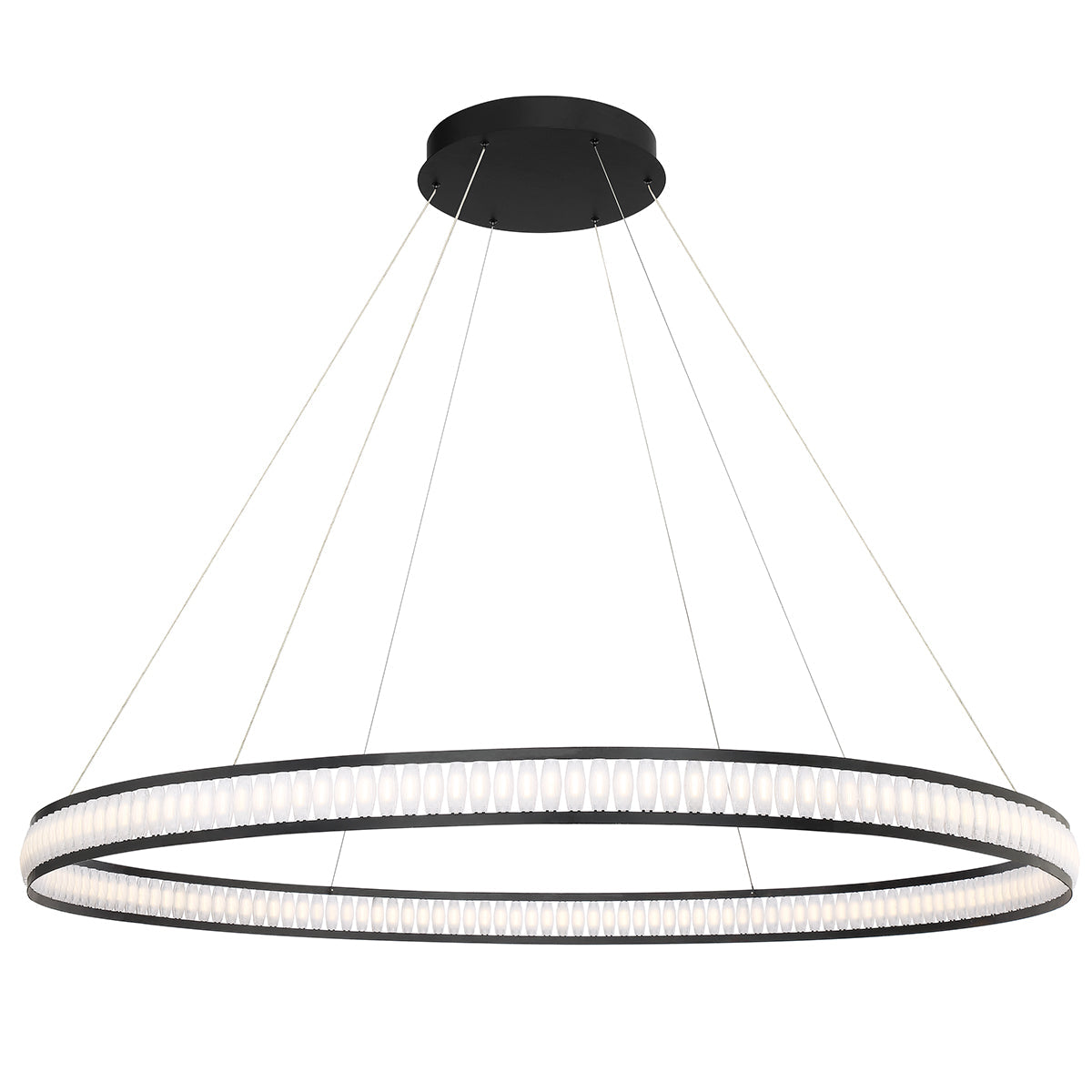 Eurofase Lighting Forster 60" 1-Tier Dimmable Integrated LED Metal Round Black Chandelier With Chrome Acrylic Shades