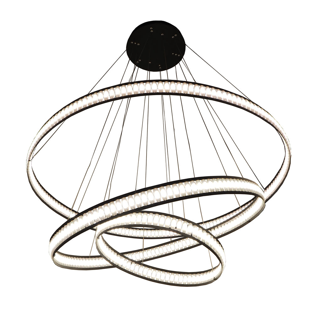 Eurofase Lighting Forster 60" 3-Tier Dimmable Integrated LED Metal Round Black Chandelier With Chrome Acrylic Shades