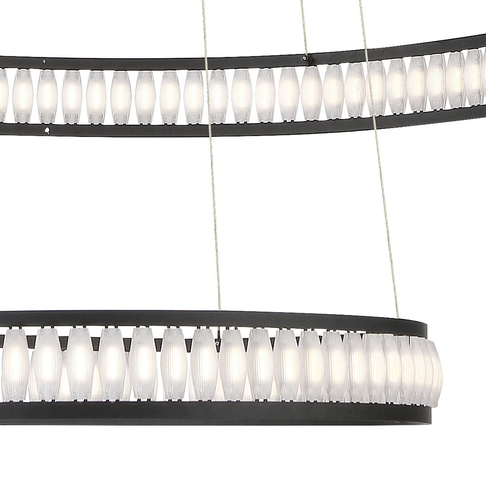 Eurofase Lighting Forster 60" 3-Tier Dimmable Integrated LED Metal Round Black Chandelier With Chrome Acrylic Shades