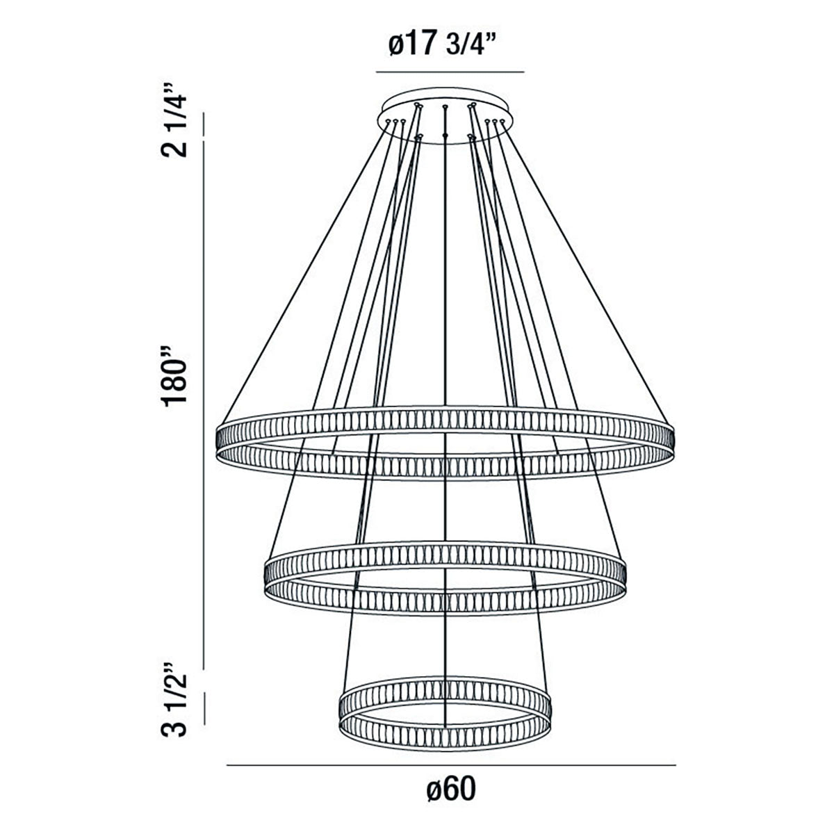 Eurofase Lighting Forster 60" 3-Tier Dimmable Integrated LED Metal Round Black Chandelier With Chrome Acrylic Shades