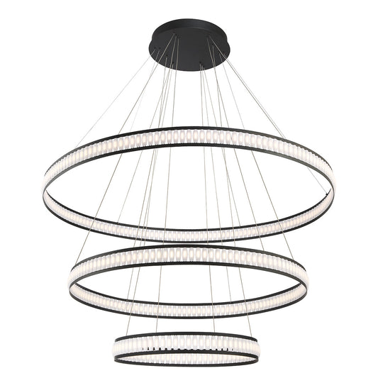 Eurofase Lighting Forster 60" 3-Tier Dimmable Integrated LED Metal Round Black Chandelier With Chrome Acrylic Shades