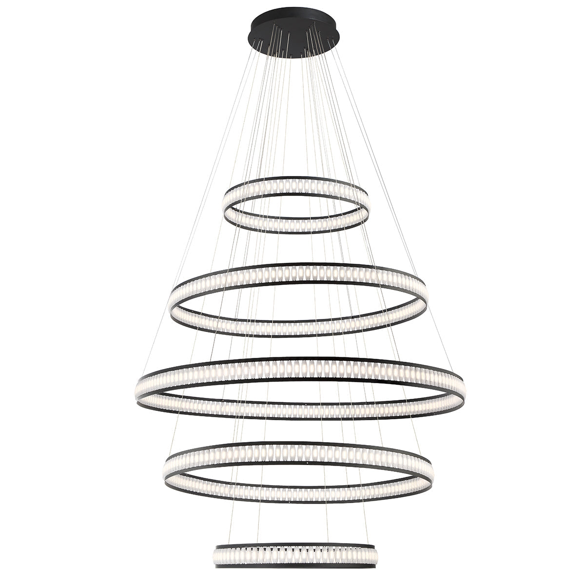 Eurofase Lighting Forster 60" 5-Tier Dimmable Integrated LED Metal Round Black Chandelier With Chrome Acrylic Shades