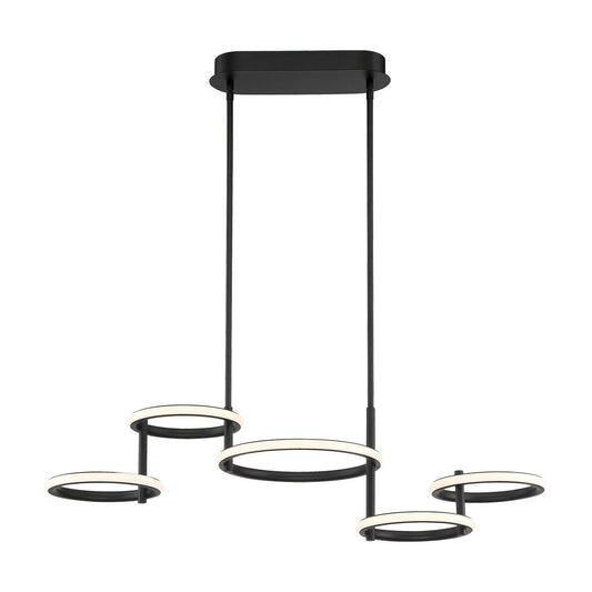 Eurofase Lighting Giro 36" 5-Light Dimmable Integrated LED Metal Matte Black Chandelier With White Acrylic Circular Shades