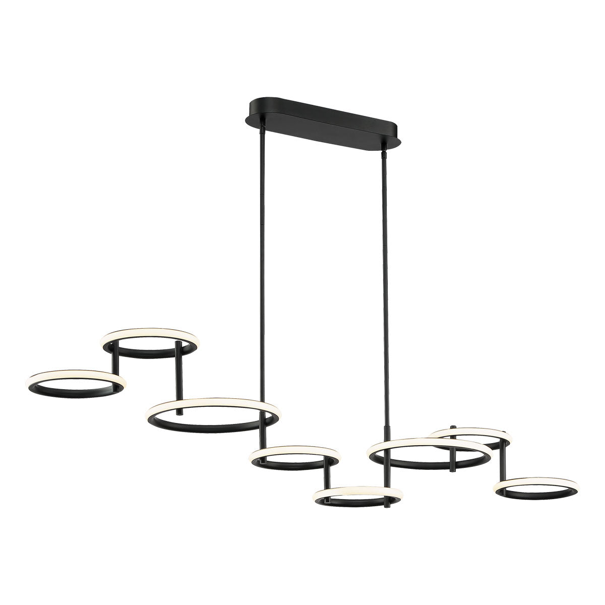 Eurofase Lighting Giro 59" 8-Light Dimmable Integrated LED Metal Matte Black Chandelier With White Acrylic Circular Shades