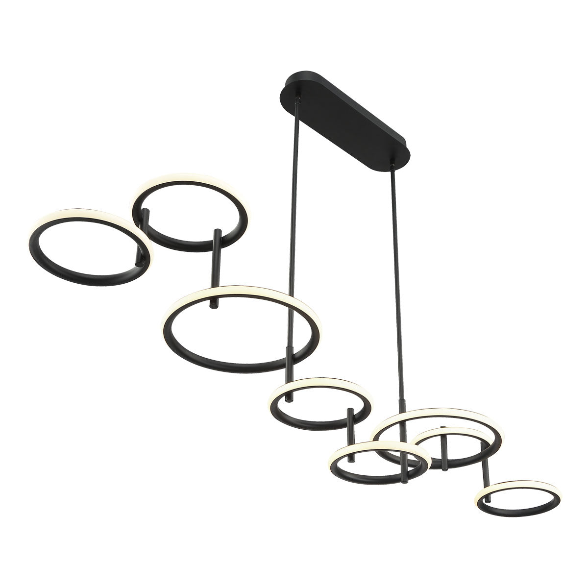 Eurofase Lighting Giro 59" 8-Light Dimmable Integrated LED Metal Matte Black Chandelier With White Acrylic Circular Shades