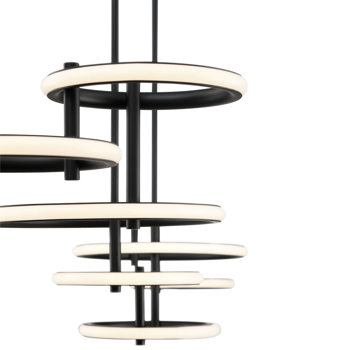 Eurofase Lighting Giro 59" 8-Light Dimmable Integrated LED Metal Matte Black Chandelier With White Acrylic Circular Shades