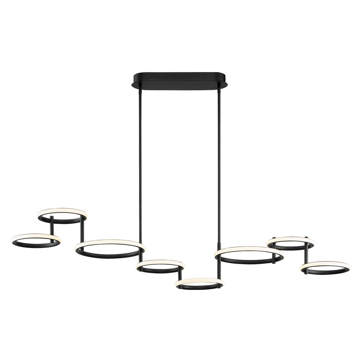 Eurofase Lighting Giro 59" 8-Light Dimmable Integrated LED Metal Matte Black Chandelier With White Acrylic Circular Shades