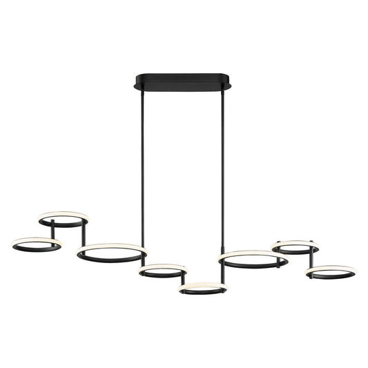 Eurofase Lighting Giro 59" 8-Light Dimmable Integrated LED Metal Matte Black Chandelier With White Acrylic Circular Shades