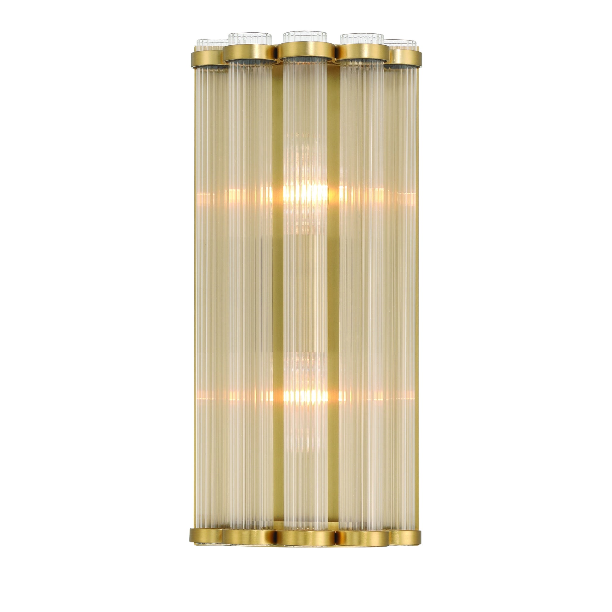 Eurofase Lighting Glasbury 14" 2-Light Ribbed Glass Shade Gold Wall Sconce