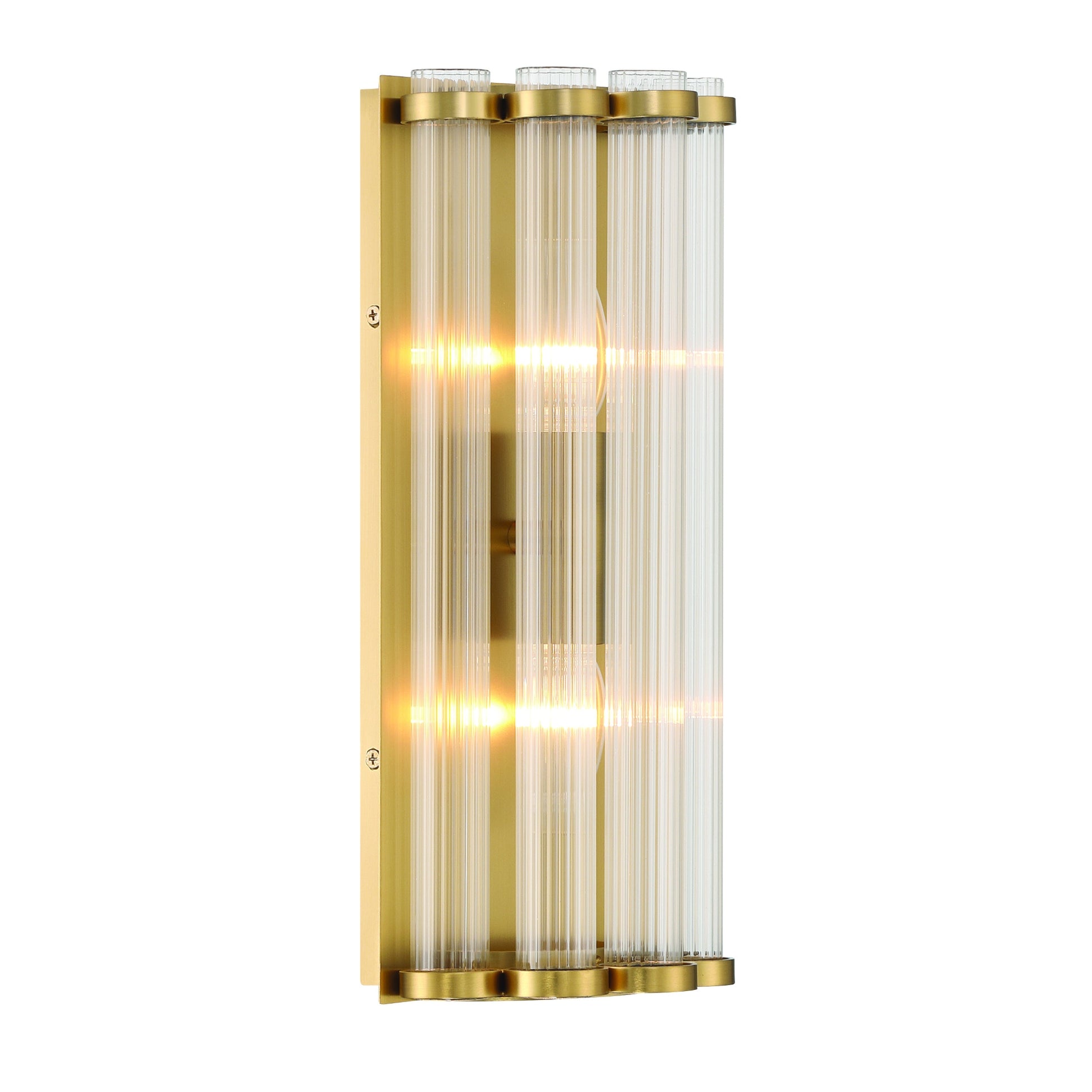Eurofase Lighting Glasbury 14" 2-Light Ribbed Glass Shade Gold Wall Sconce