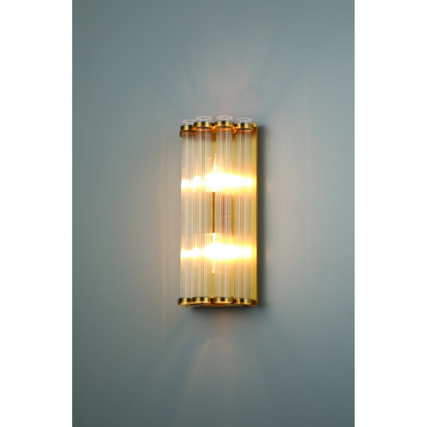 Eurofase Lighting Glasbury 14" 2-Light Ribbed Glass Shade Gold Wall Sconce