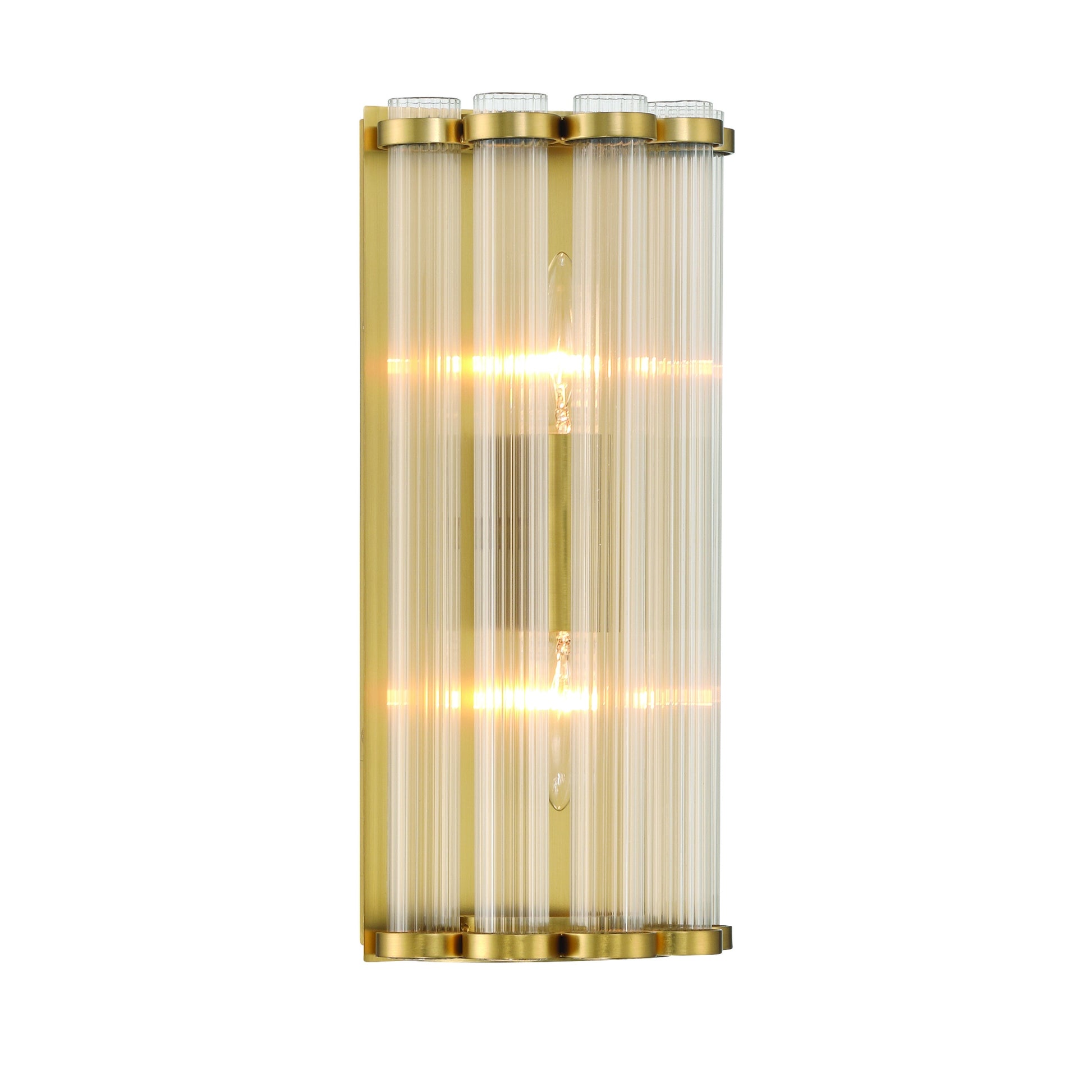Eurofase Lighting Glasbury 14" 2-Light Ribbed Glass Shade Gold Wall Sconce