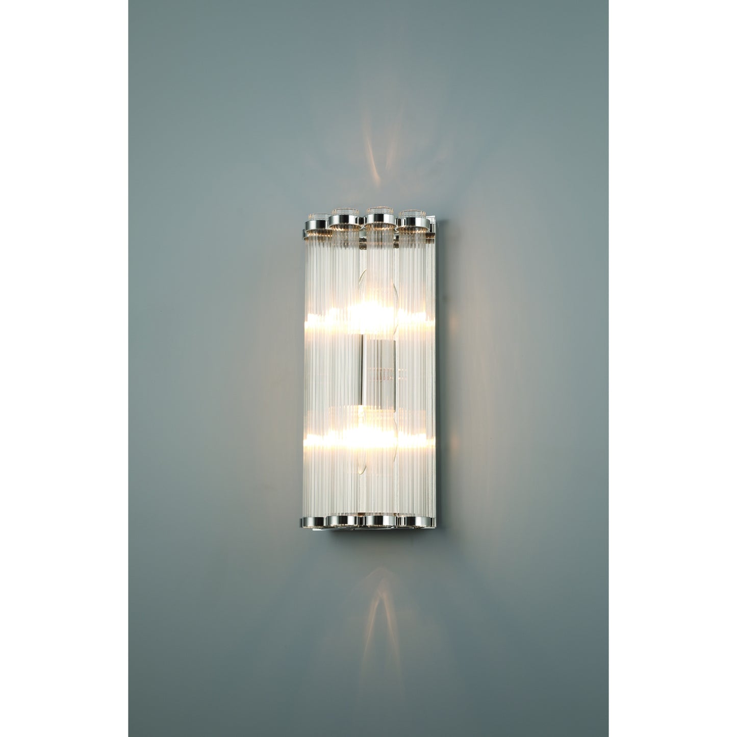 Eurofase Lighting Glasbury 14" 2-Light Ribbed Glass Shade Polished Nickel Wall Sconce