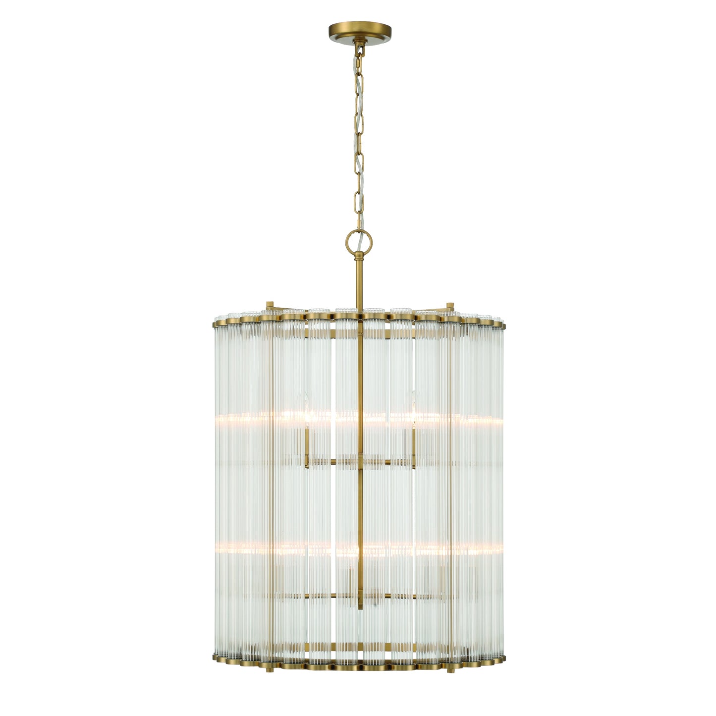 Eurofase Lighting Glasbury 22" 8-Light Ribbed Glass Shade Gold Chandelier