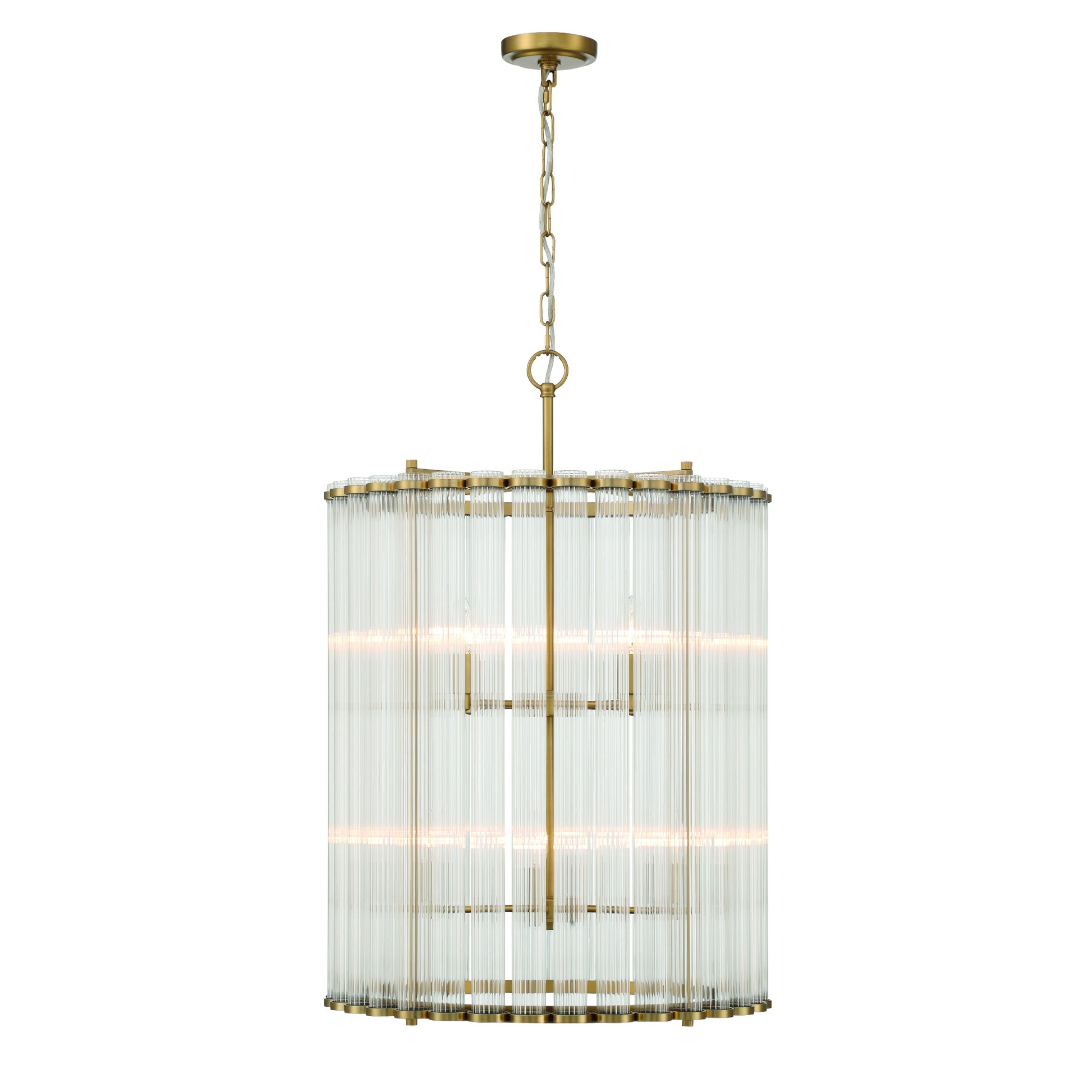 Eurofase Lighting Glasbury 22" 8-Light Ribbed Glass Shade Gold Chandelier