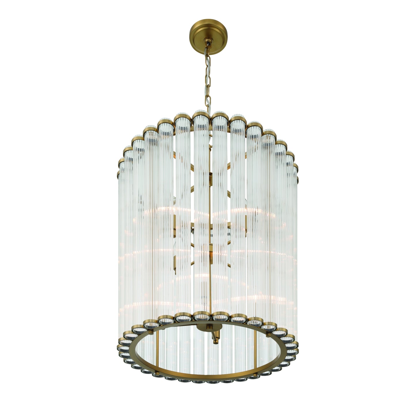 Eurofase Lighting Glasbury 22" 8-Light Ribbed Glass Shade Gold Chandelier