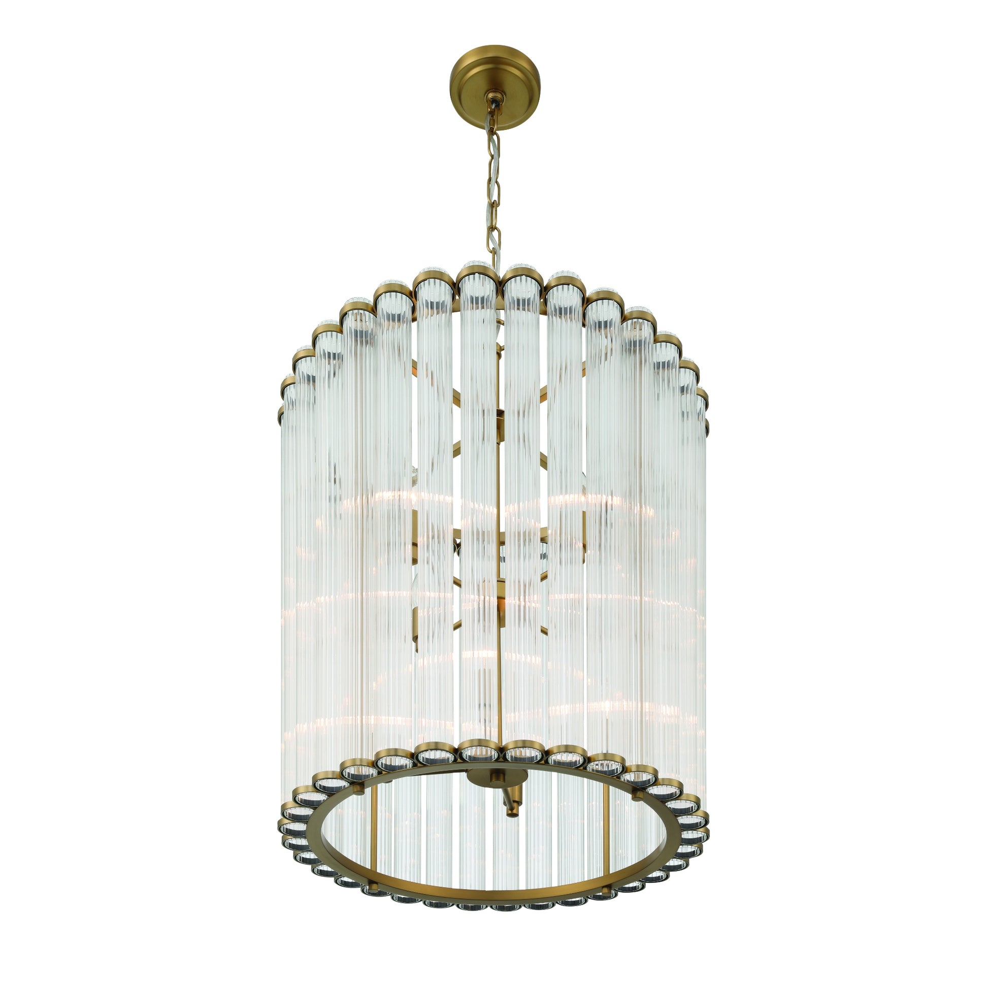 Eurofase Lighting Glasbury 22" 8-Light Ribbed Glass Shade Gold Chandelier