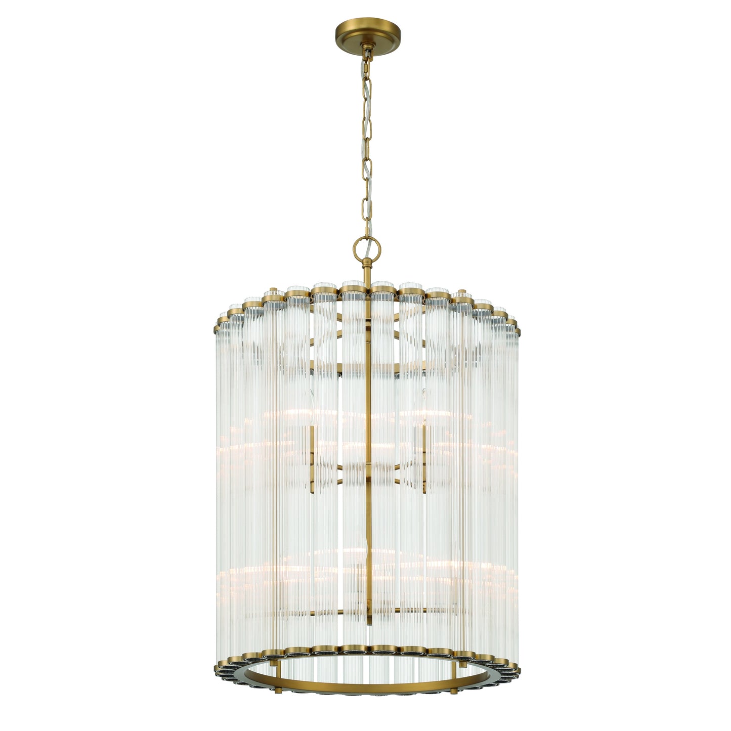 Eurofase Lighting Glasbury 22" 8-Light Ribbed Glass Shade Gold Chandelier