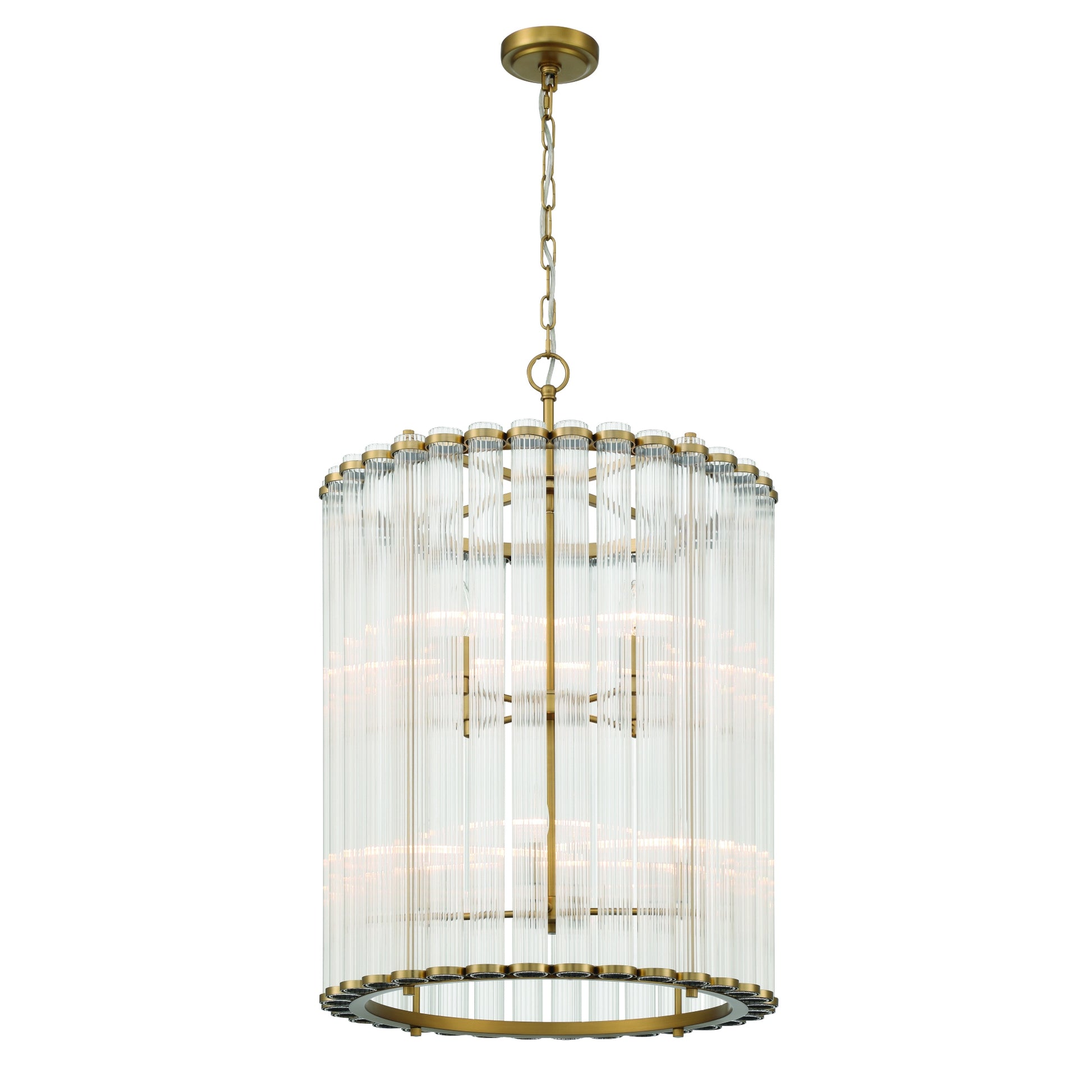 Eurofase Lighting Glasbury 22" 8-Light Ribbed Glass Shade Gold Chandelier