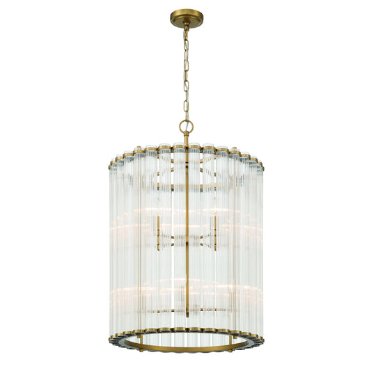 Eurofase Lighting Glasbury 22" 8-Light Ribbed Glass Shade Gold Chandelier