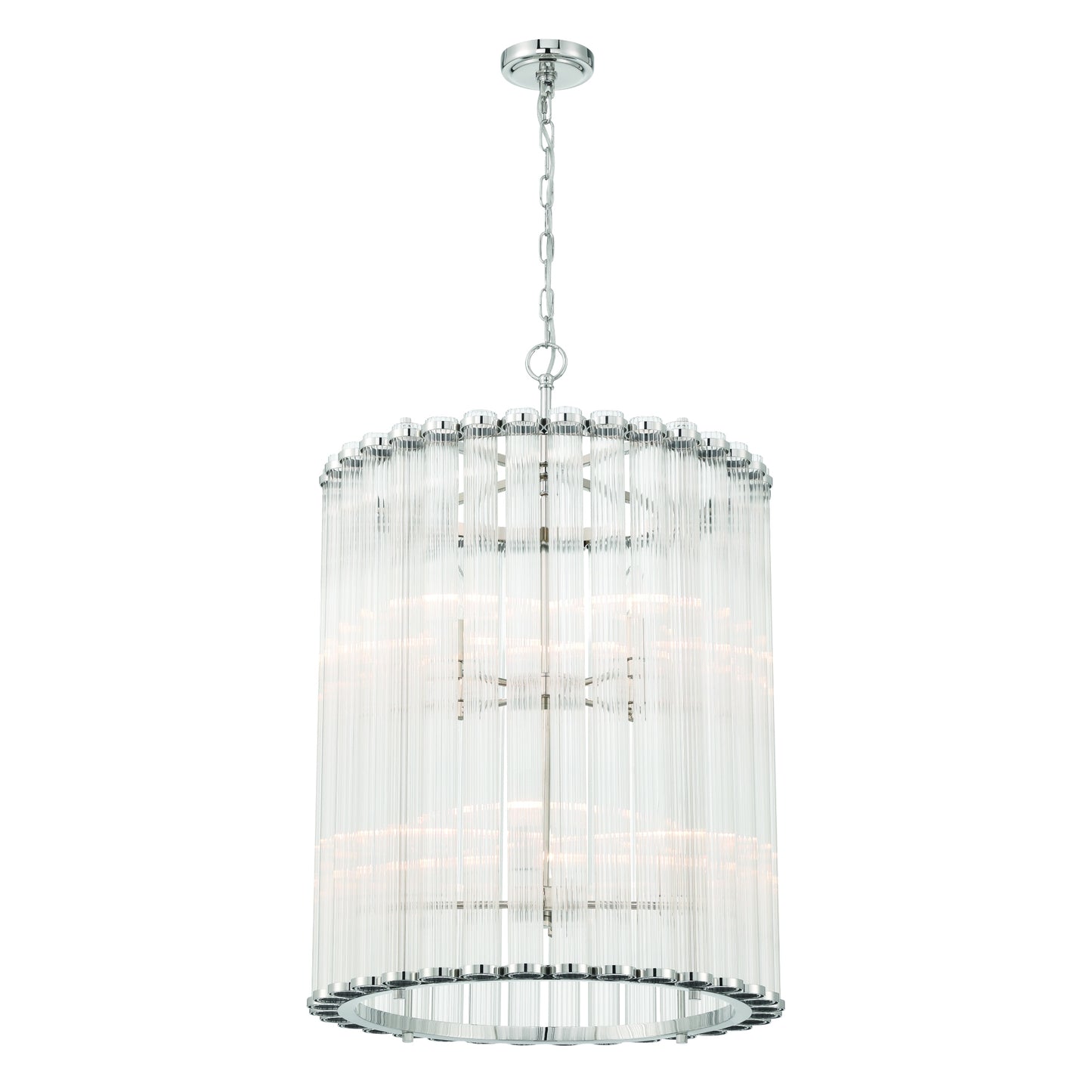 Eurofase Lighting Glasbury 22" 8-Light Ribbed Glass Shade Polished Nickel Chandelier