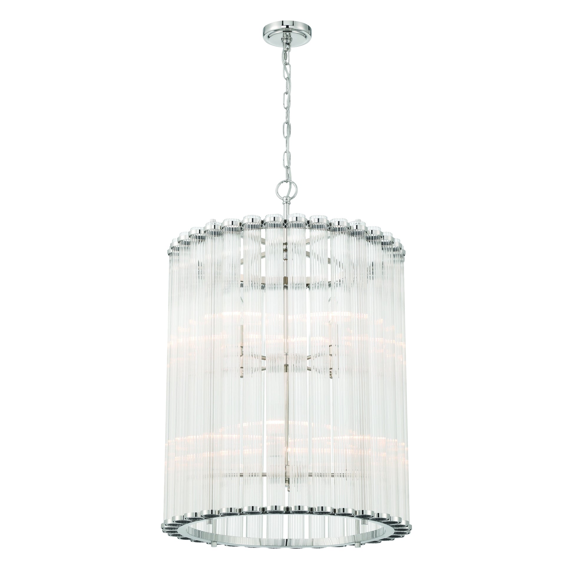 Eurofase Lighting Glasbury 22" 8-Light Ribbed Glass Shade Polished Nickel Chandelier