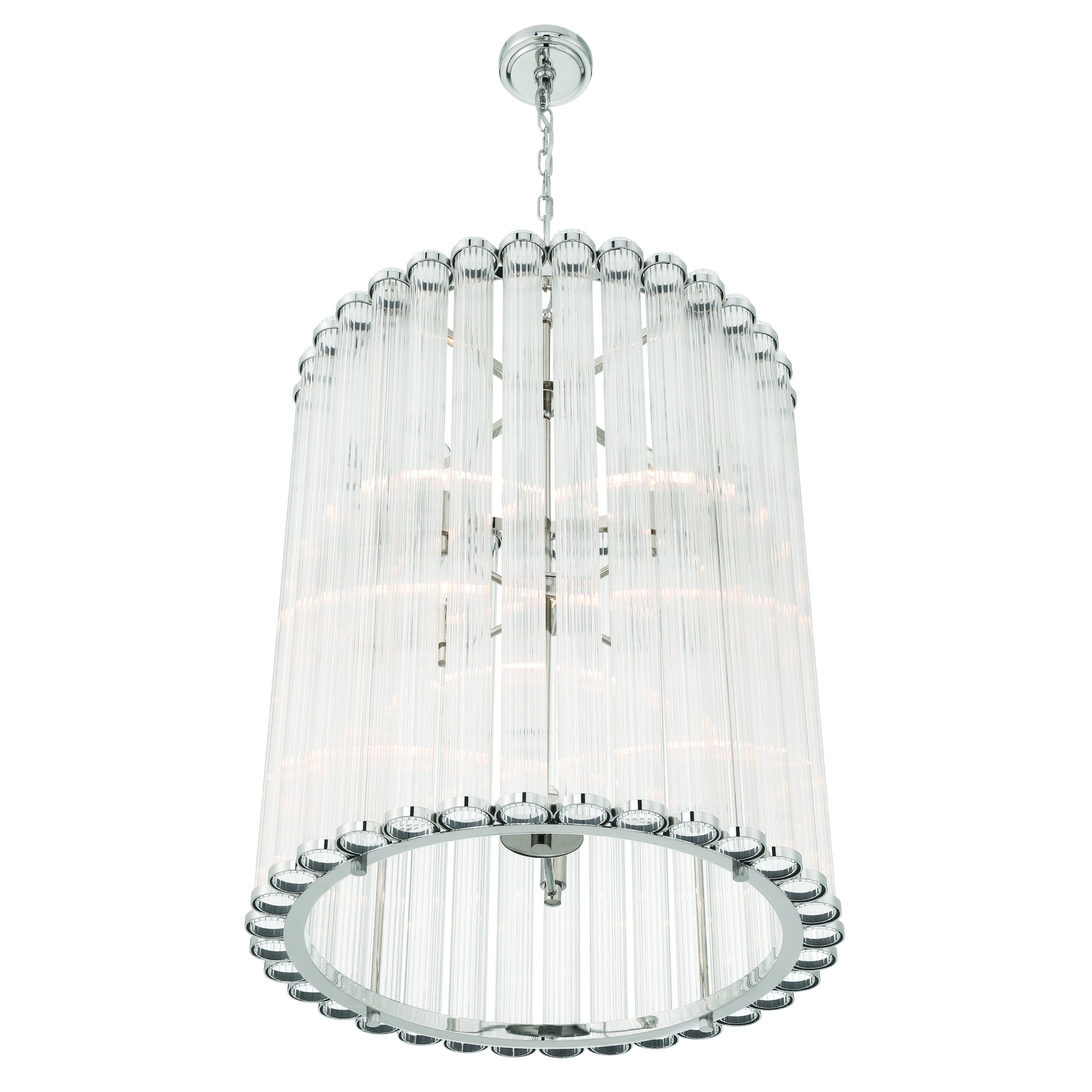 Eurofase Lighting Glasbury 22" 8-Light Ribbed Glass Shade Polished Nickel Chandelier