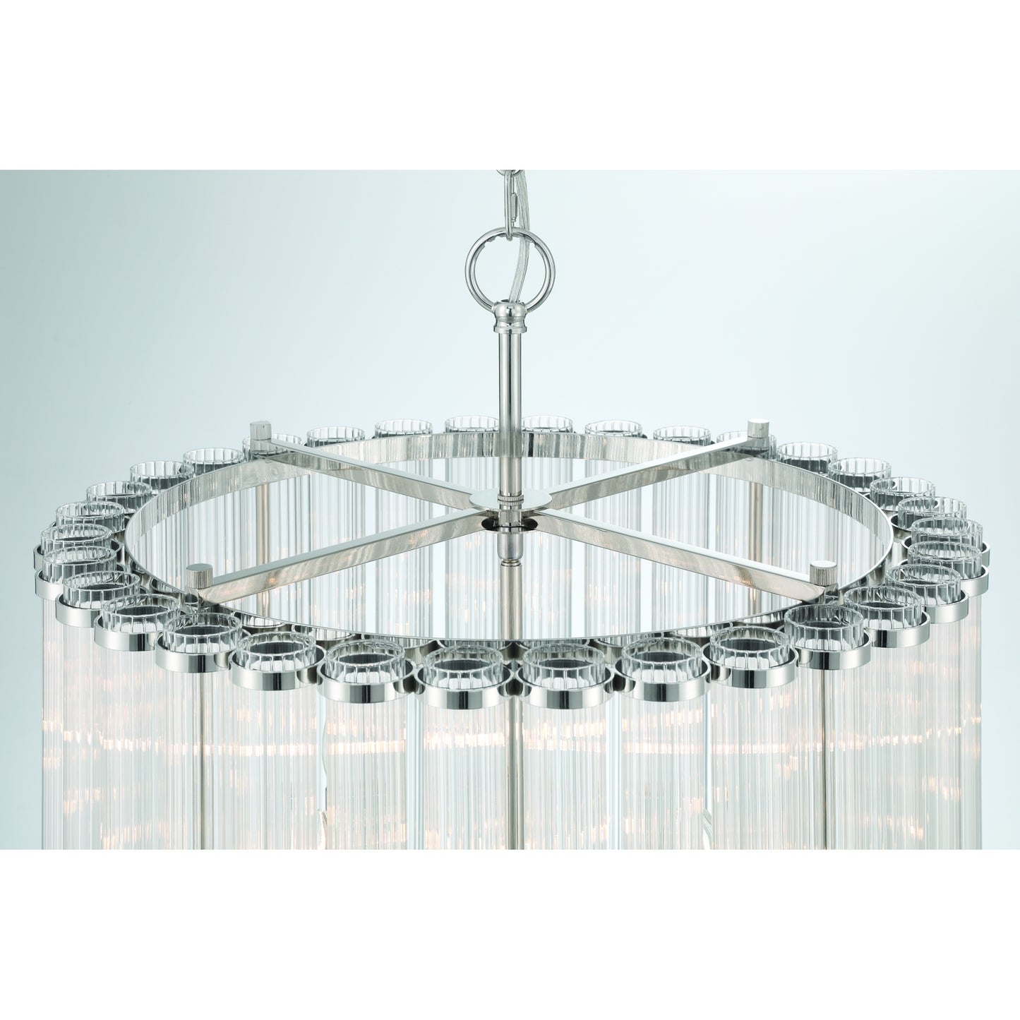 Eurofase Lighting Glasbury 22" 8-Light Ribbed Glass Shade Polished Nickel Chandelier