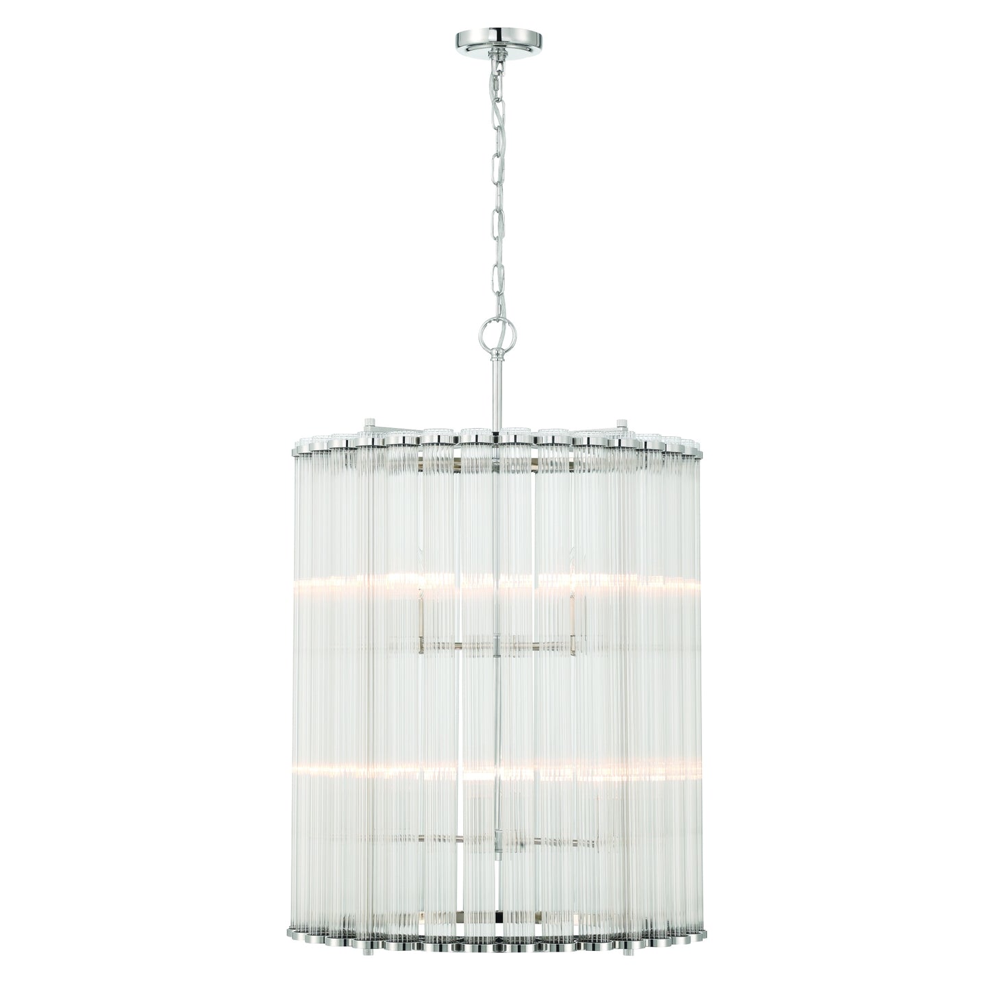 Eurofase Lighting Glasbury 22" 8-Light Ribbed Glass Shade Polished Nickel Chandelier