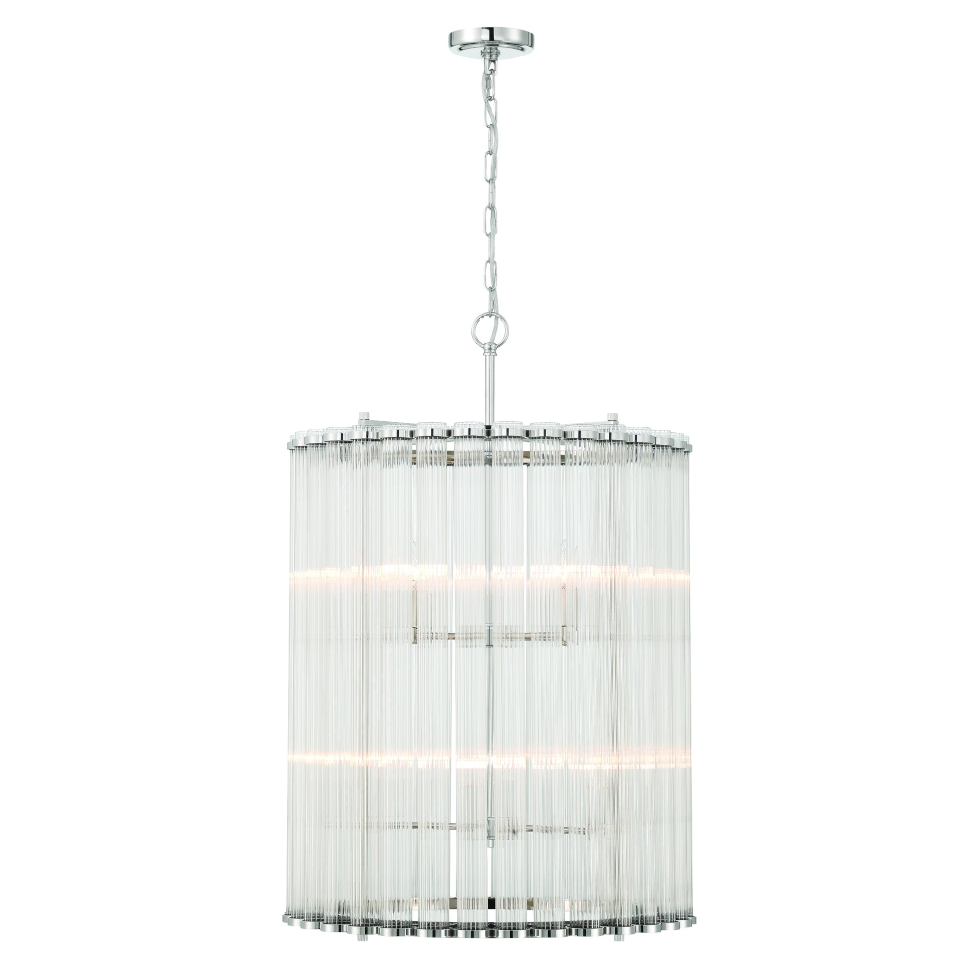 Eurofase Lighting Glasbury 22" 8-Light Ribbed Glass Shade Polished Nickel Chandelier