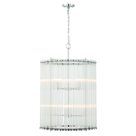 Eurofase Lighting Glasbury 22" 8-Light Ribbed Glass Shade Polished Nickel Chandelier