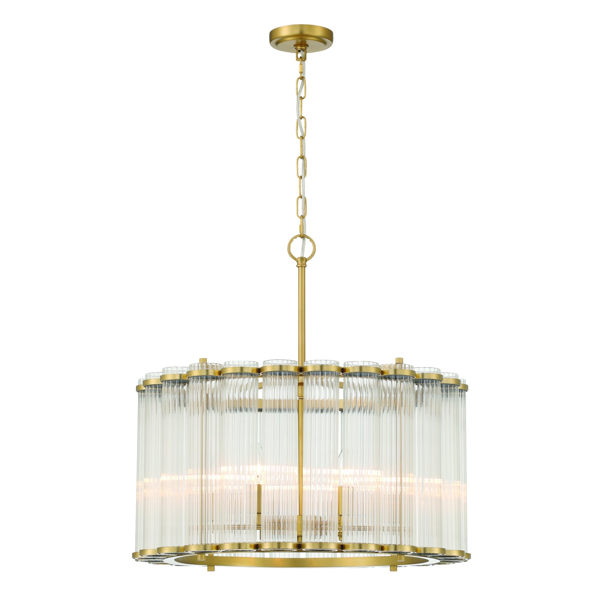 Eurofase Lighting Glasbury 24" 6-Light Ribbed Glass Shade Gold Chandelier