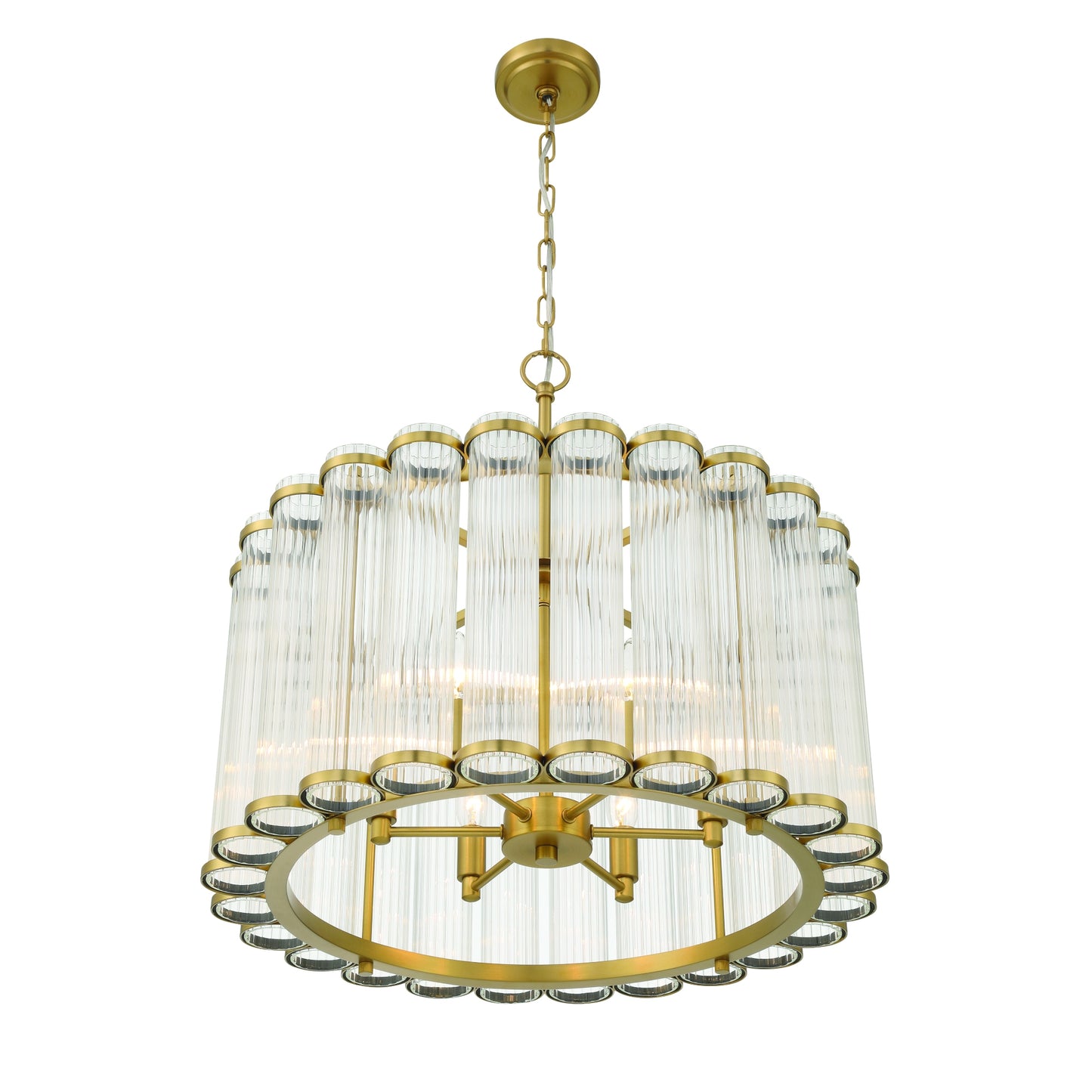Eurofase Lighting Glasbury 24" 6-Light Ribbed Glass Shade Gold Chandelier