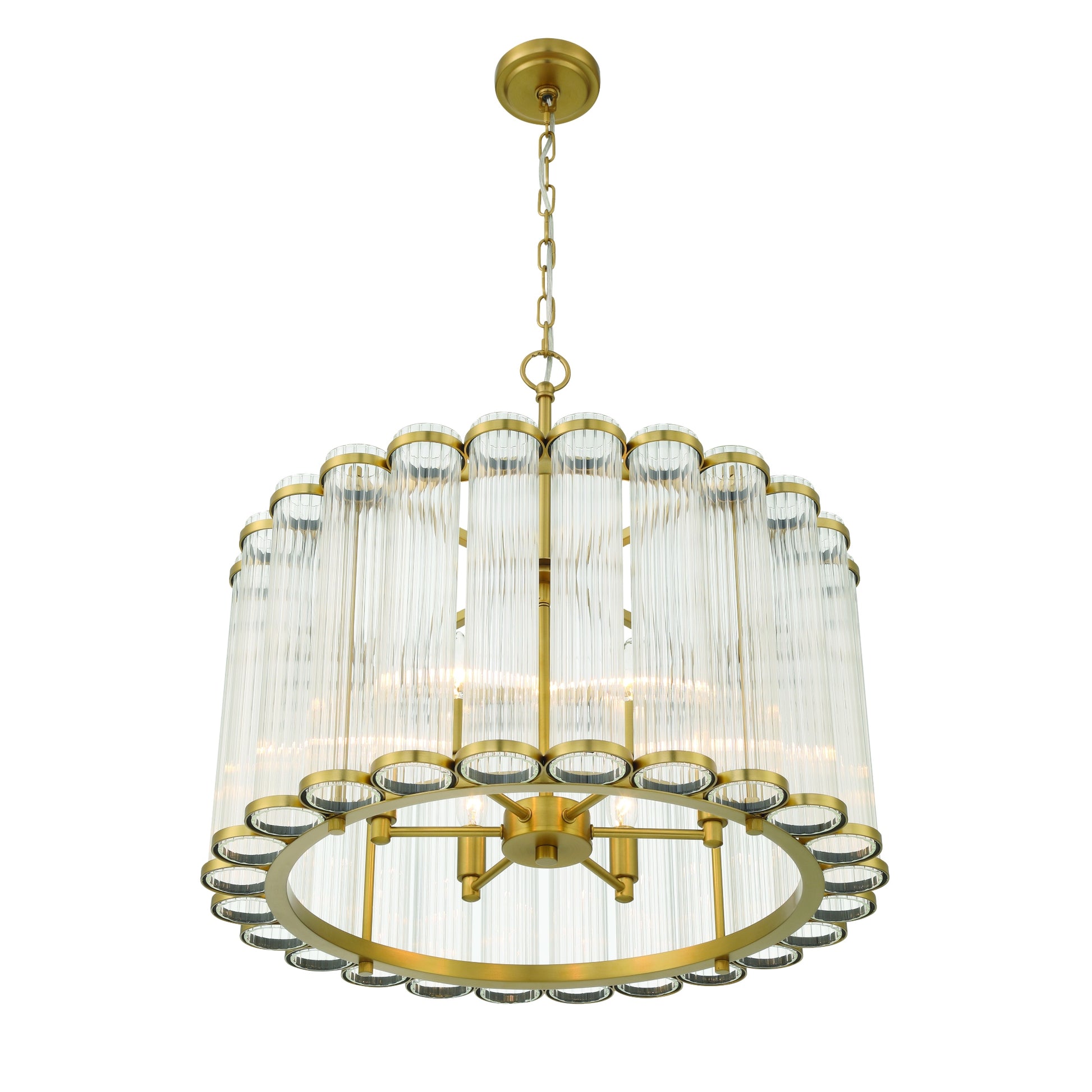 Eurofase Lighting Glasbury 24" 6-Light Ribbed Glass Shade Gold Chandelier