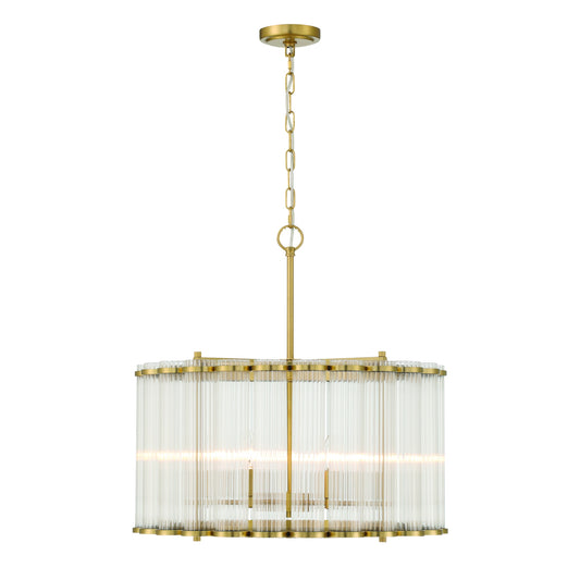 Eurofase Lighting Glasbury 24" 6-Light Ribbed Glass Shade Gold Chandelier