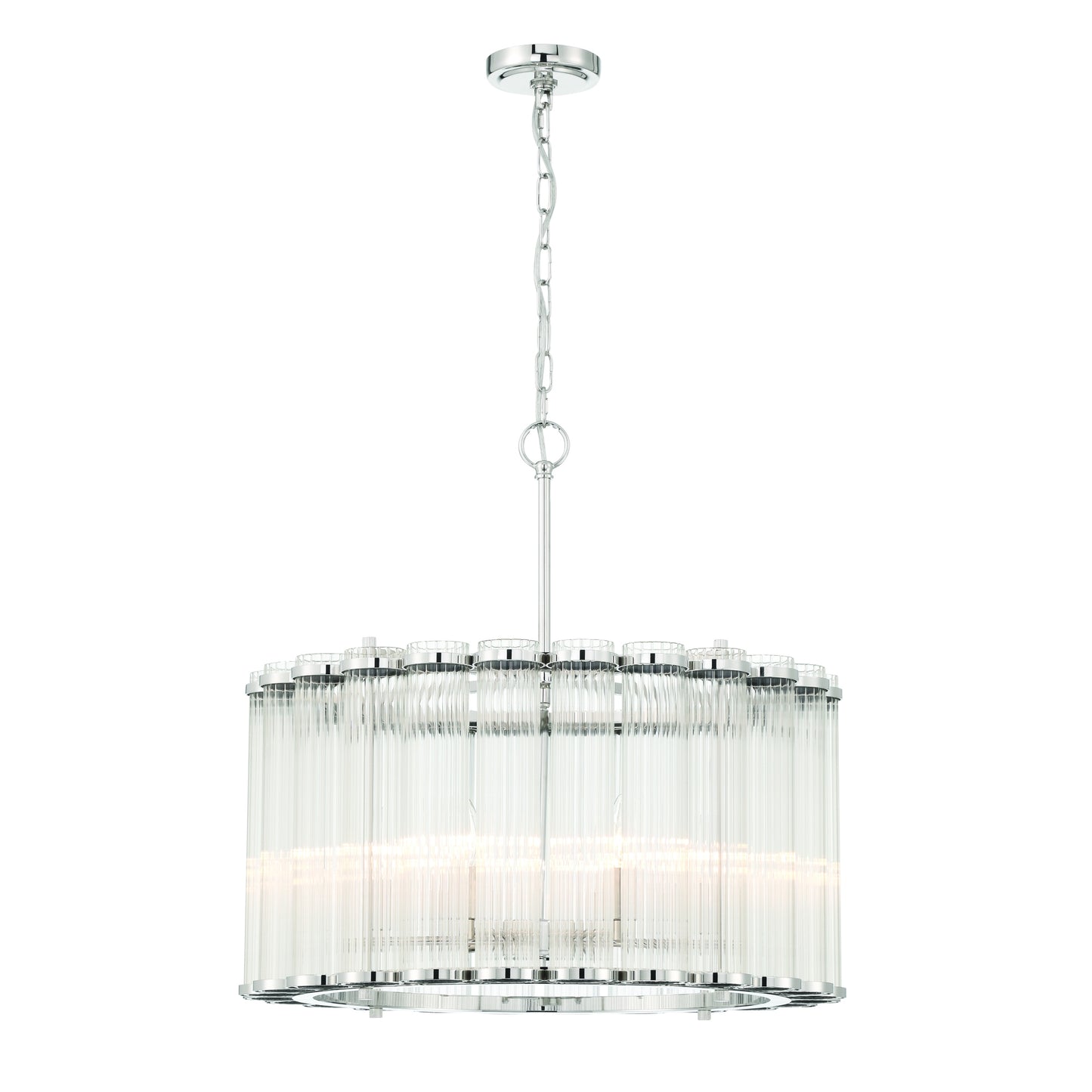 Eurofase Lighting Glasbury 24" 6-Light Ribbed Glass Shade Polished Nickel Chandelier