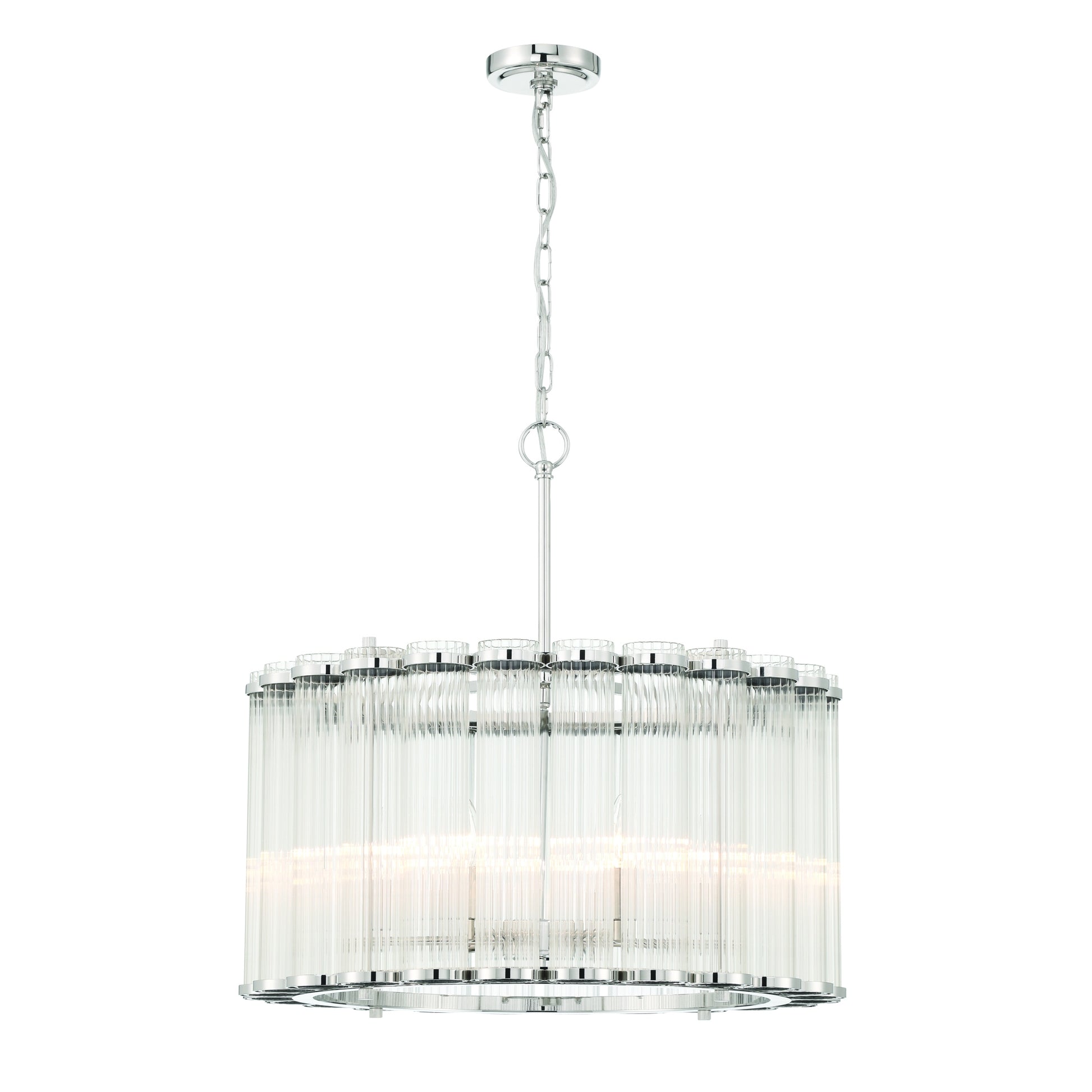Eurofase Lighting Glasbury 24" 6-Light Ribbed Glass Shade Polished Nickel Chandelier