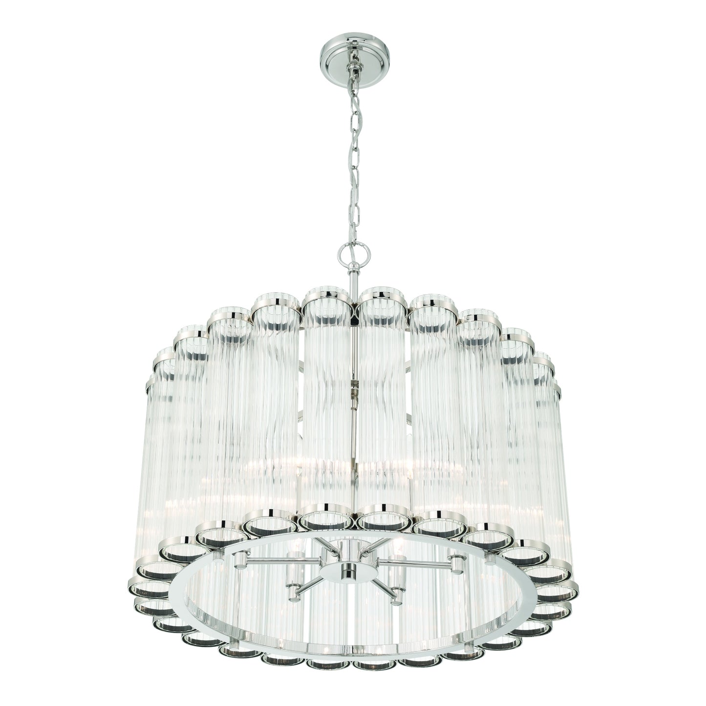 Eurofase Lighting Glasbury 24" 6-Light Ribbed Glass Shade Polished Nickel Chandelier