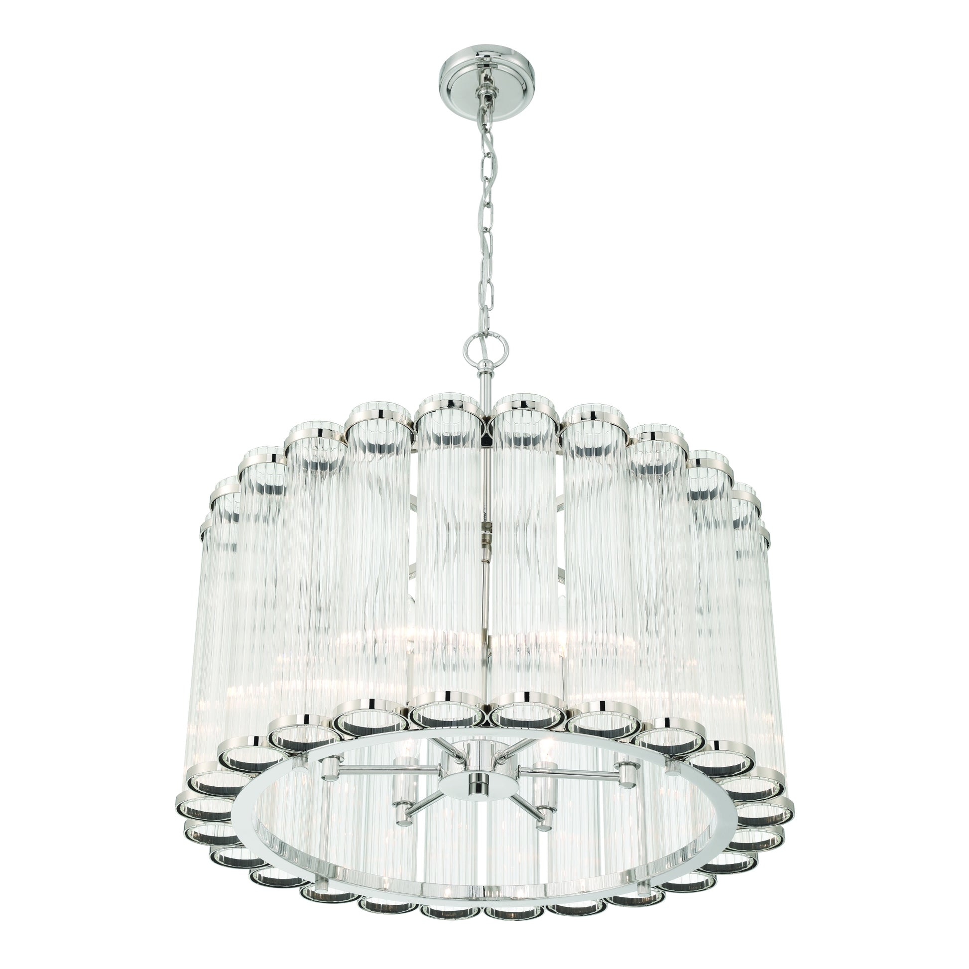 Eurofase Lighting Glasbury 24" 6-Light Ribbed Glass Shade Polished Nickel Chandelier