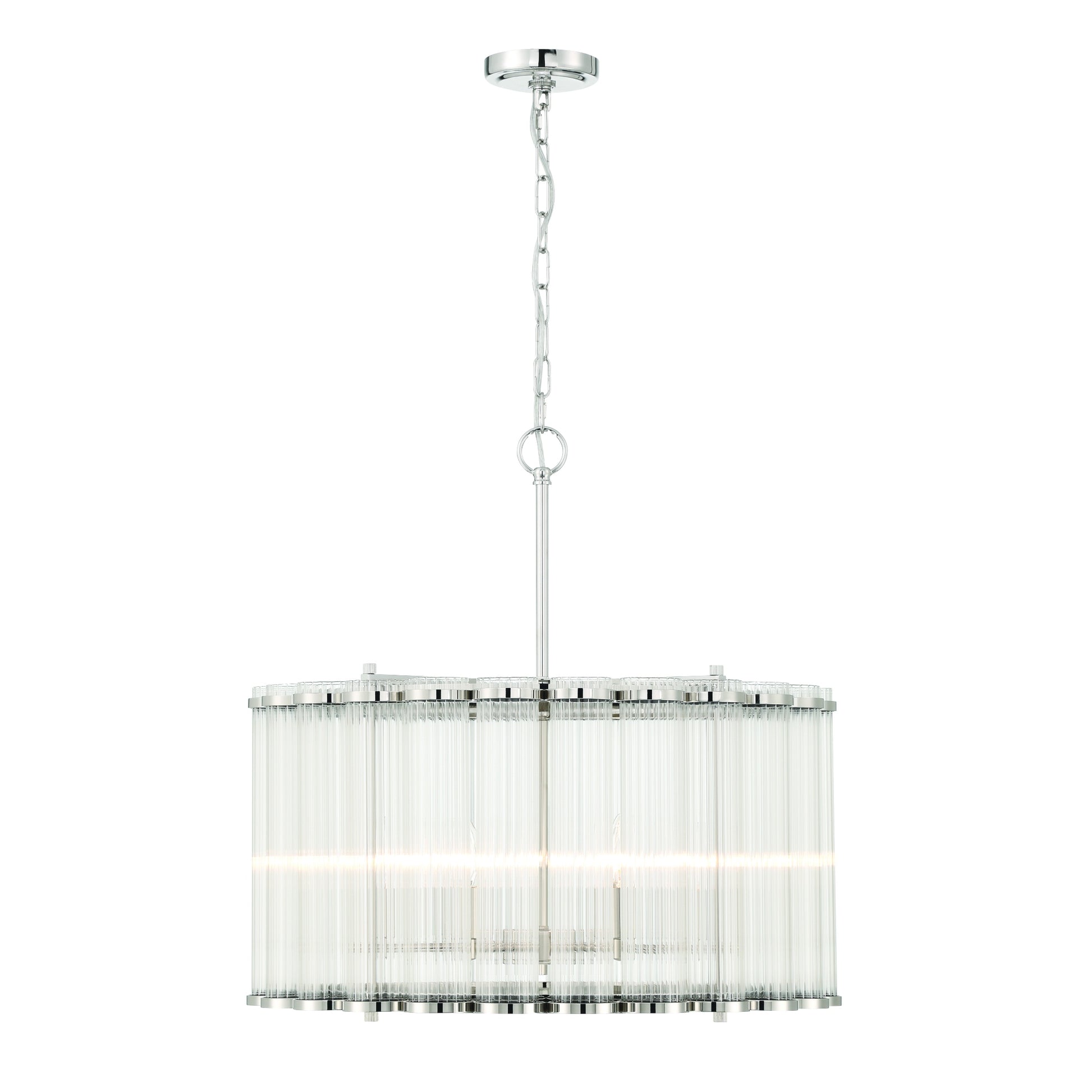 Eurofase Lighting Glasbury 24" 6-Light Ribbed Glass Shade Polished Nickel Chandelier