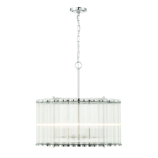 Eurofase Lighting Glasbury 24" 6-Light Ribbed Glass Shade Polished Nickel Chandelier