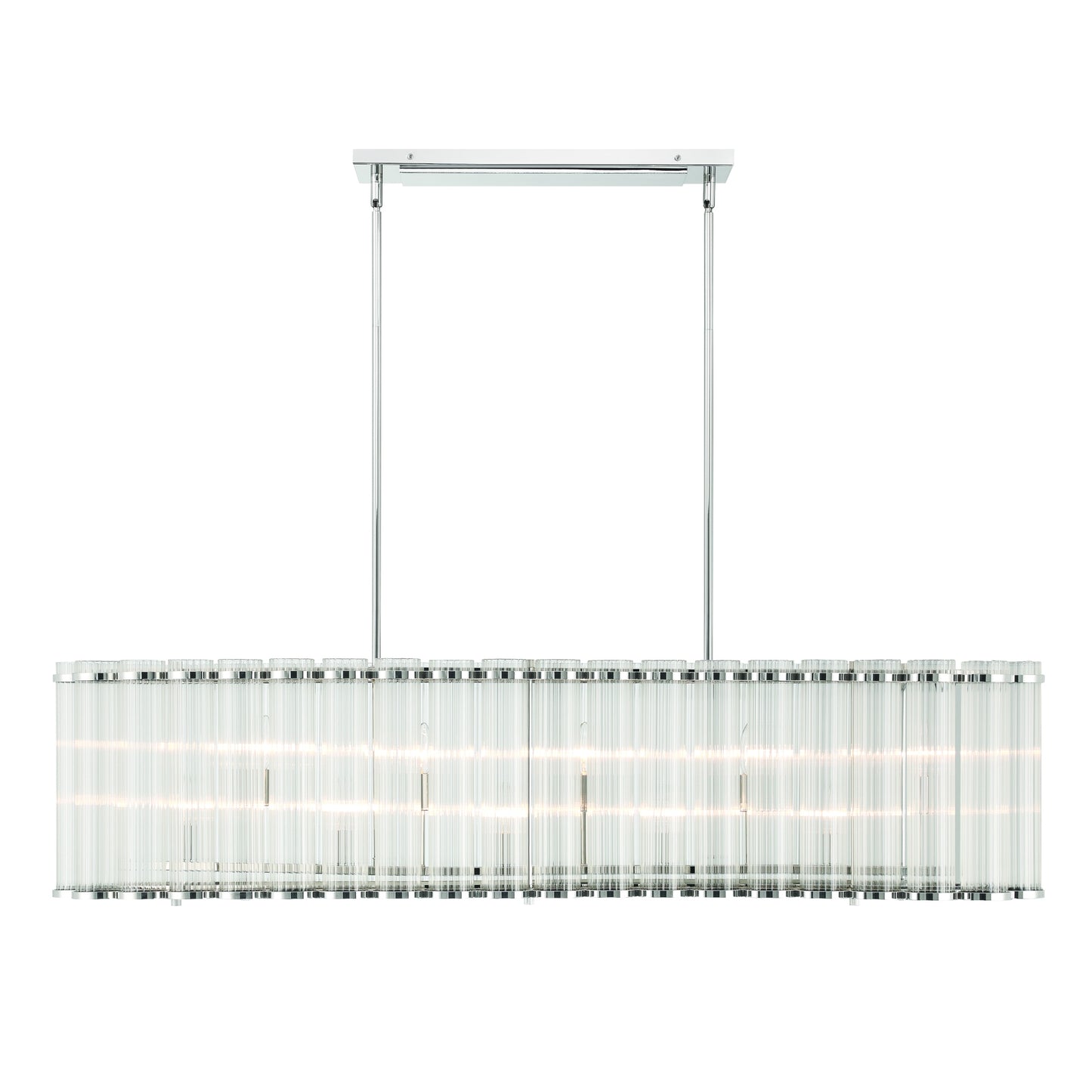 Eurofase Lighting Glasbury 52" 10-Light Ribbed Glass Shade Polished Nickel Chandelier