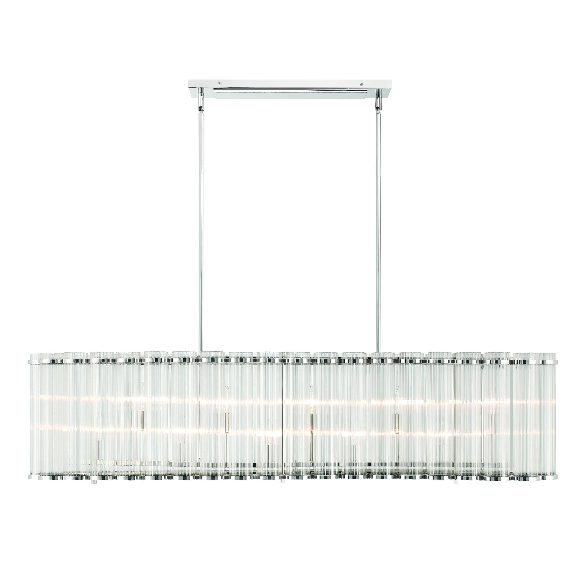 Eurofase Lighting Glasbury 52" 10-Light Ribbed Glass Shade Polished Nickel Chandelier