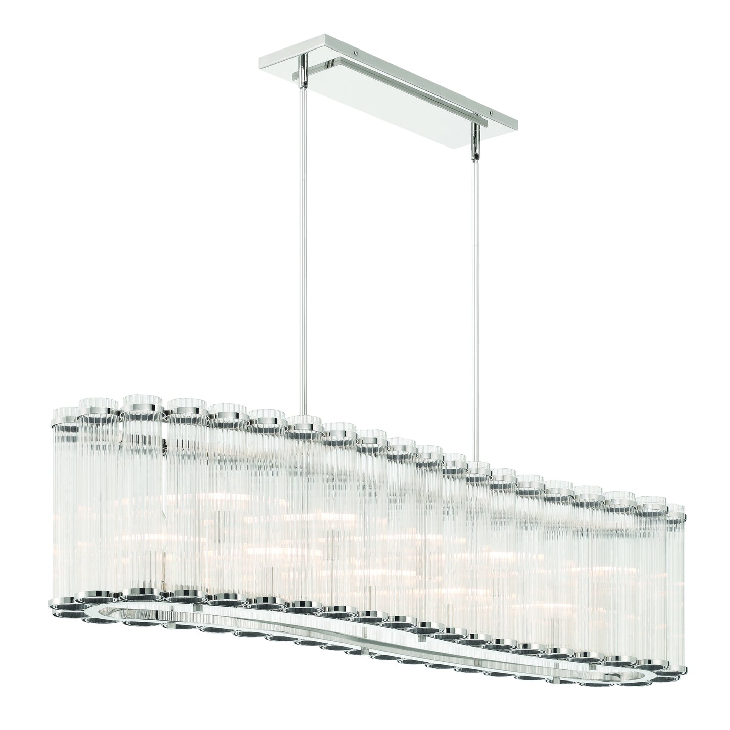 Eurofase Lighting Glasbury 52" 10-Light Ribbed Glass Shade Polished Nickel Chandelier