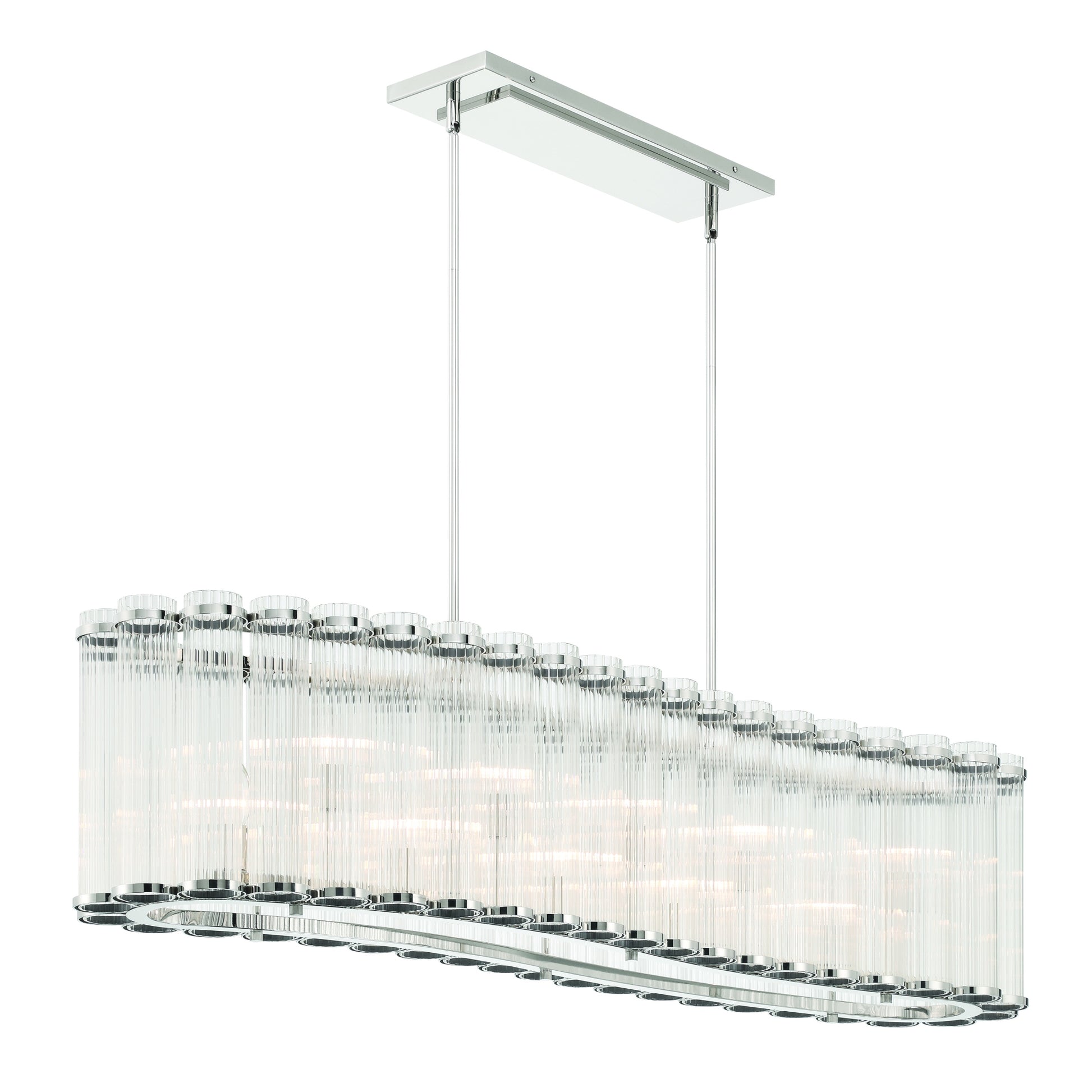 Eurofase Lighting Glasbury 52" 10-Light Ribbed Glass Shade Polished Nickel Chandelier