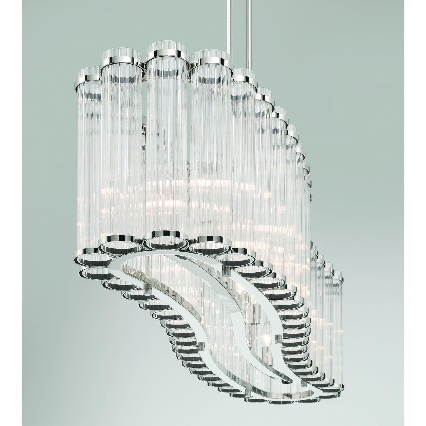 Eurofase Lighting Glasbury 52" 10-Light Ribbed Glass Shade Polished Nickel Chandelier