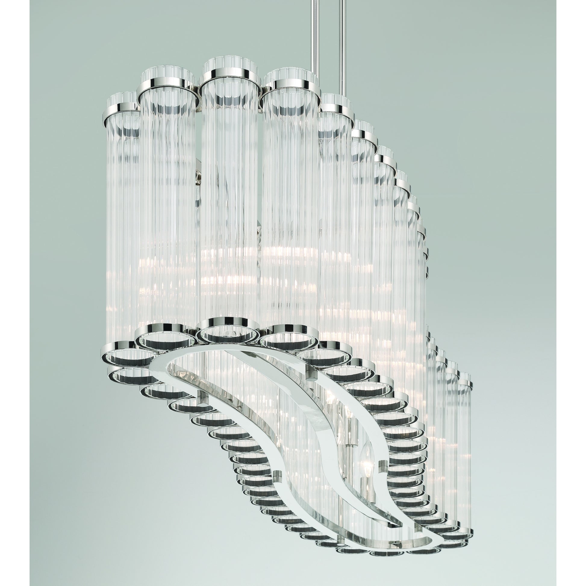 Eurofase Lighting Glasbury 52" 10-Light Ribbed Glass Shade Polished Nickel Chandelier